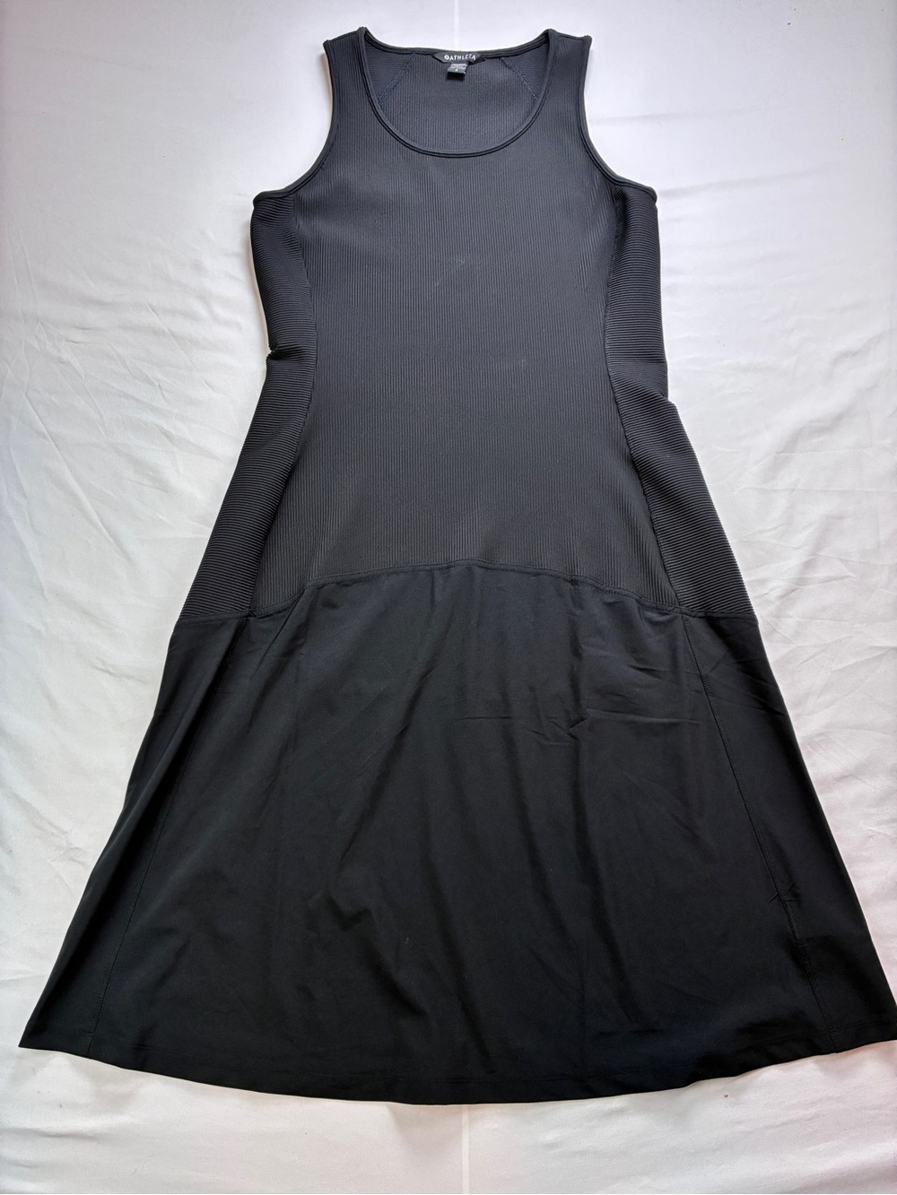 Athleta Sz L Black Sleeveless Midi A-Line Dress Bodycon Flare